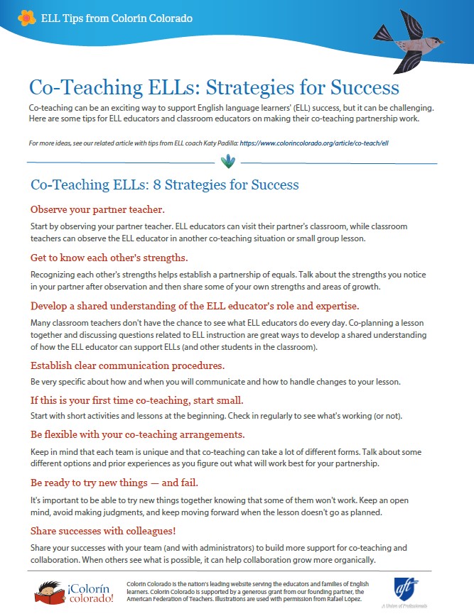 Co-Teaching ELLs: 8 Strategies For Success | Colorín Colorado