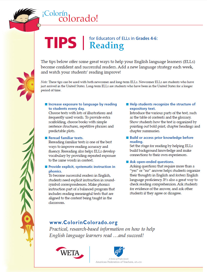 Reading Tip Sheets For Educators Colorín Colorado