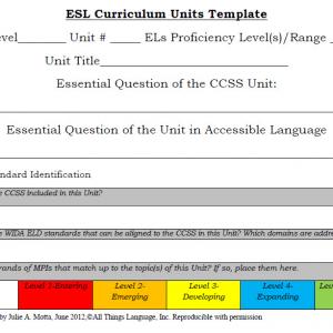 ESL Curriculum Units template