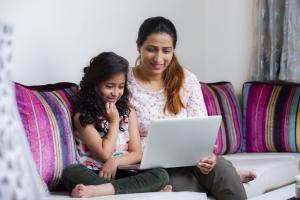 Mother and daughter on video call