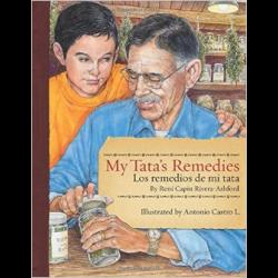 Illustration of boy and grandfather mixing medicine