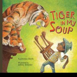 Illustration of roaring tiger coming out of soup