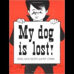 Boy with a sign about his lost dog